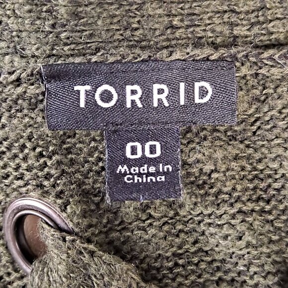 Torrid Size 00 (US 10) Olive Green Cold Shoulder Sweater Lace Up Back Detail EUC - Picture 7 of 10